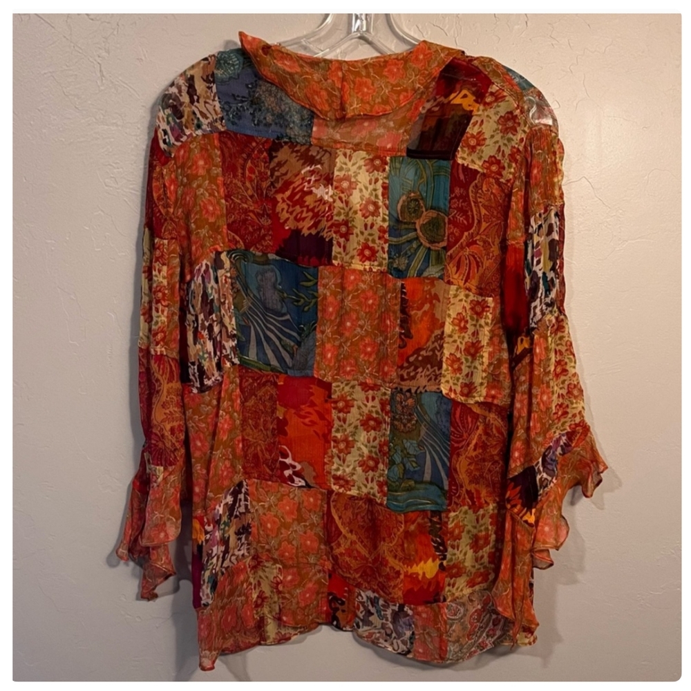 Chico's Design Whimsy Goth Silk Patchwork Button … - image 3